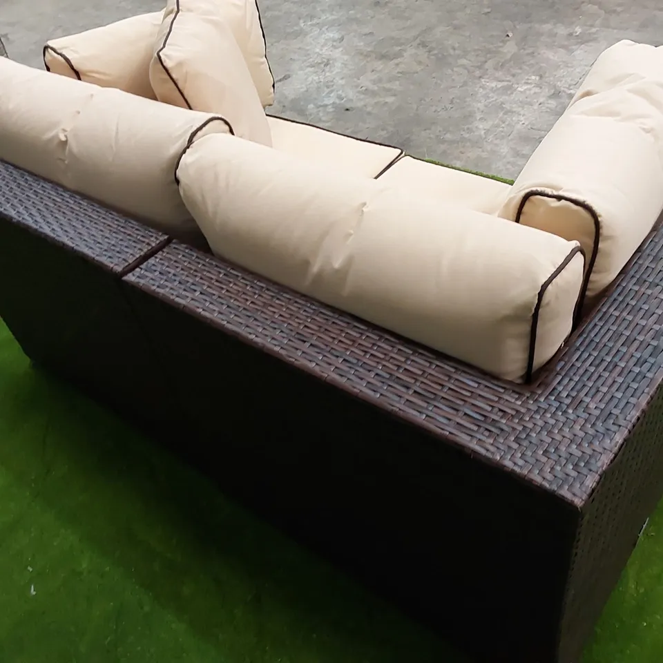 FLORIDA 2-SEATER CHOCOLATE MIX RATTAN AND COFFEE CREAM CUSHION SOFA 