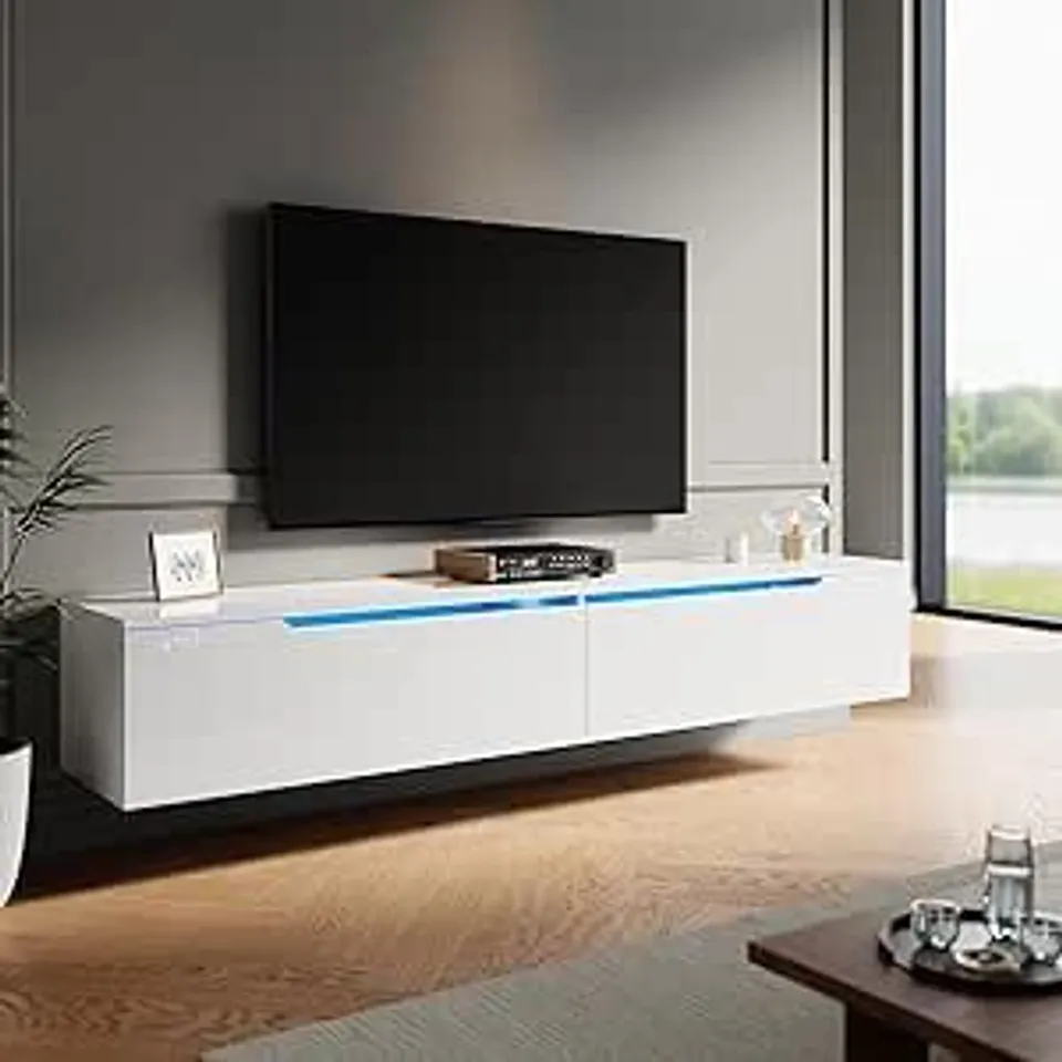 BOXED ELEGANT FLOATING TV UNIT CABINET 1800X350X300MM, WALL MOUNTED TV SHELF 