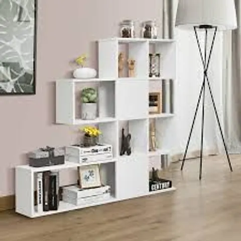 BOXED COSTWAY 5-TIER BOOKSHELF CORNER LADDER BOOKCASE WITH STORAGE RACK - WHITE