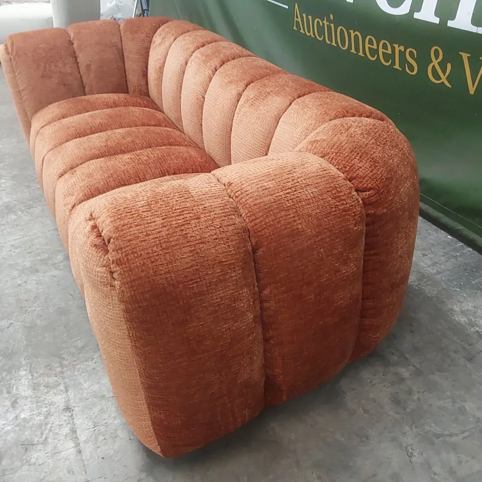 QUALITY DESIGNER BELLE 4 SEATER GLAM BLOCK FABRIC SOFA - BURNT ORANGE 