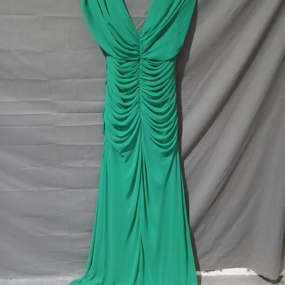 VIVIAN DIAMOND DESSY COLLECTION RUCHED BACK ZIP DRESS IN GREEN (UK6652) - SIZE 14