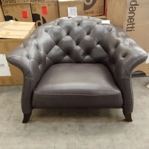 DANETTI LUXE MODERN LEATHER AND DARK WOOD LEG ARMCHAIR