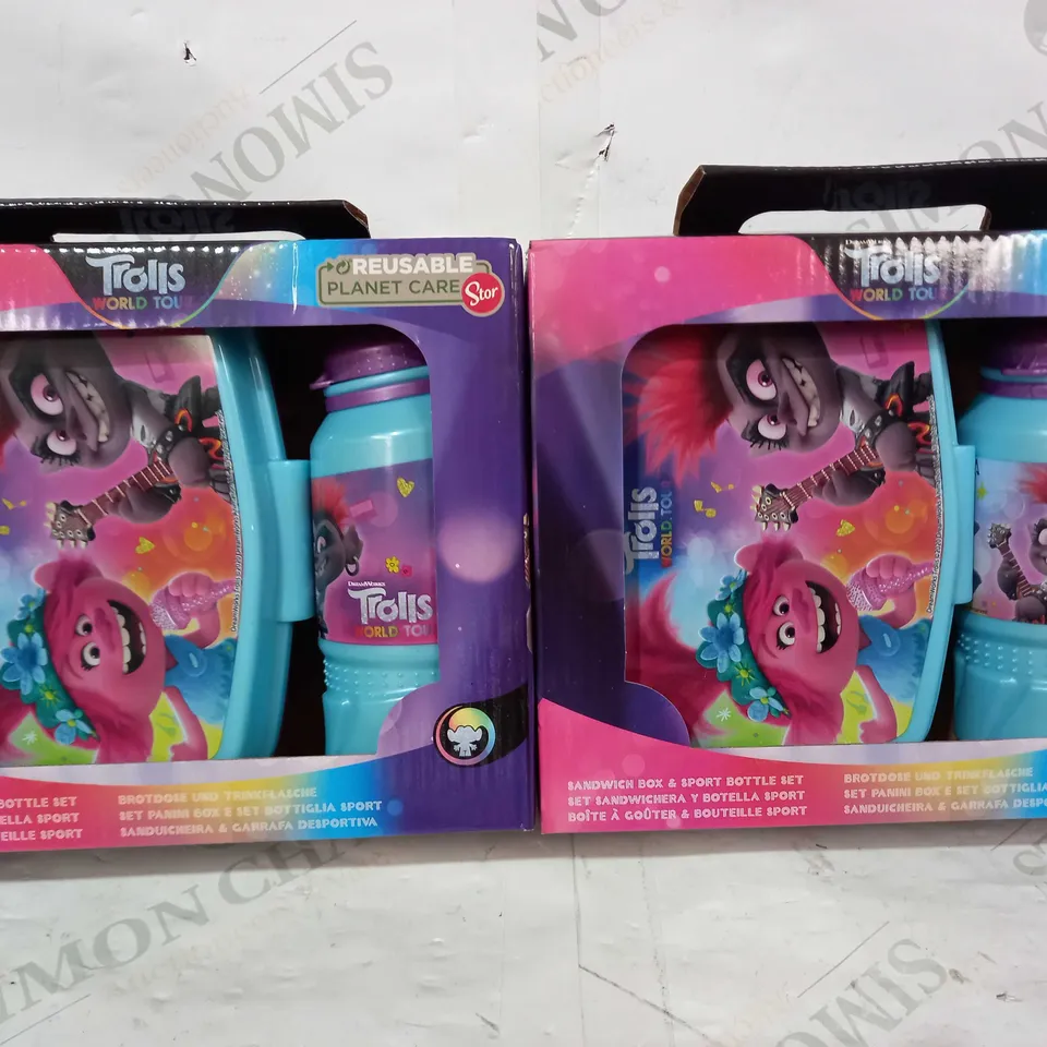 BOX OF 2 DREAMWORKS TROLLS WORLD TOUR SANDWICH BOX & SPORT BOTTLE SETS