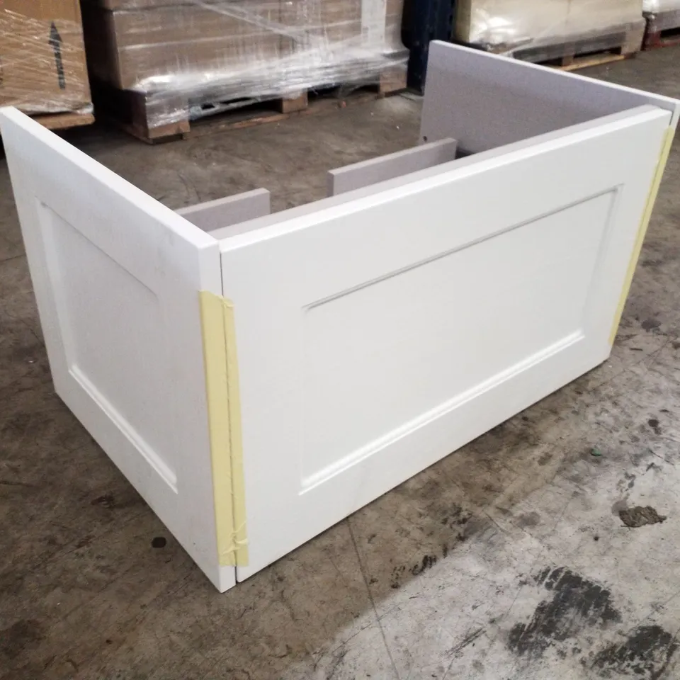 BOXED AS NEW CALYPSO CHELWORTH WALL HUNG VANITY UNIT IN CONTOUR WHITE ASPEN - 737X413X448MM