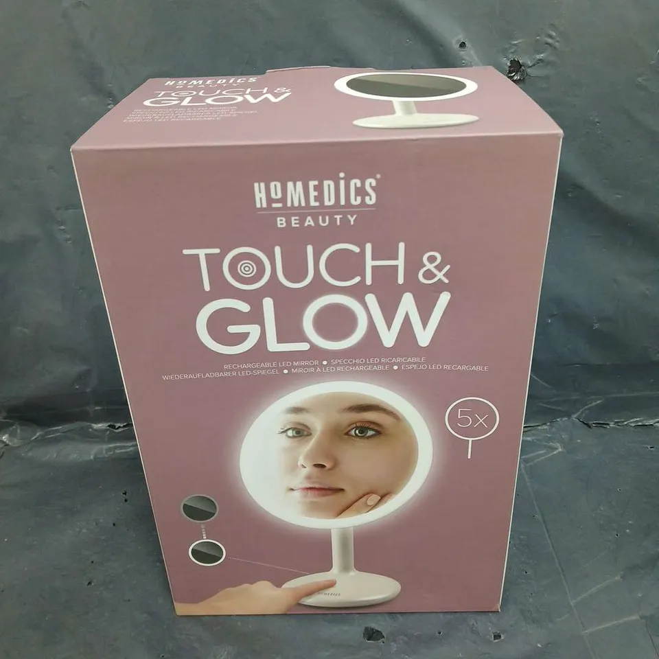 BOXED HOMEDICS TOUCH & GLOW RECHARGABLE LED MIRROR