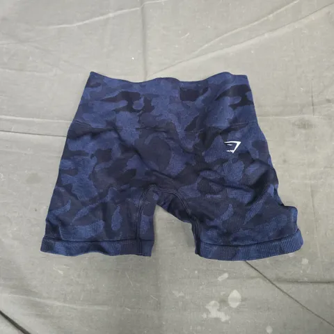 GYMSHARK NAVY CAMOUFLAGE SHORTS -  XS