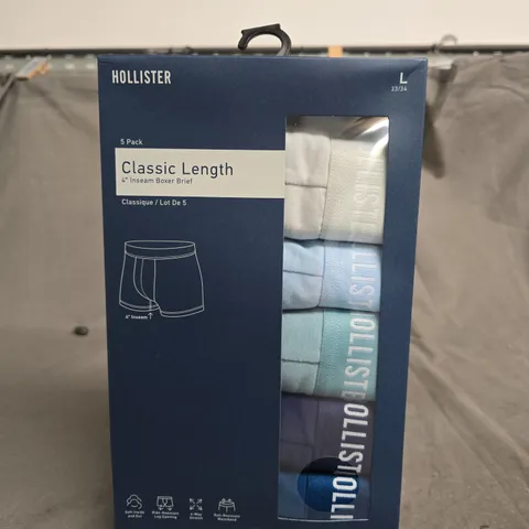 HOLLISTER CLASSIC LENGTH BOXER BRIEFS – 5 PACK, SIZE L 