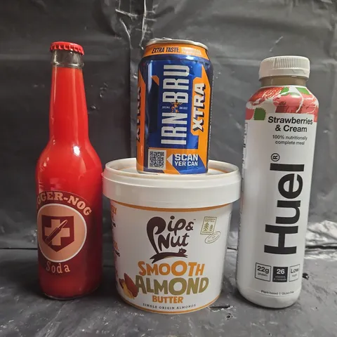 APPROXIMATELY 10 ASSORTED FOOD AND DRINK ITEMS TO INCLUDE HUEL, IRN BRU XTRA, ETC