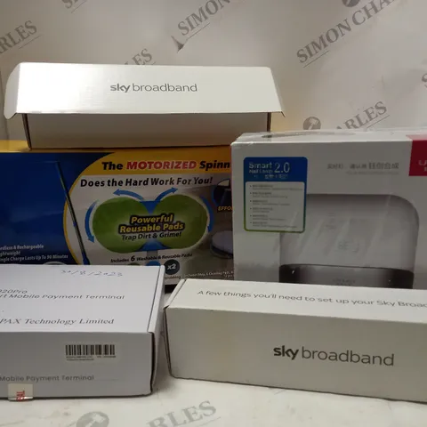 BOX OF APPROX 6 ASSORTED ELECTRICAL ITEMS TO INCLUDE SMART MOBILE PAYMENT TERMINAL, SKY BROADBAND HUB, SMART LED NAIL LAMP, ETC