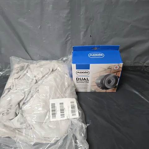 APPROXIMATELY 5 HOUSEHOLD ITEMS TO INCLUDE BEDDING, MIRRORS AND A RETRACTABLE CLOTHESLINE