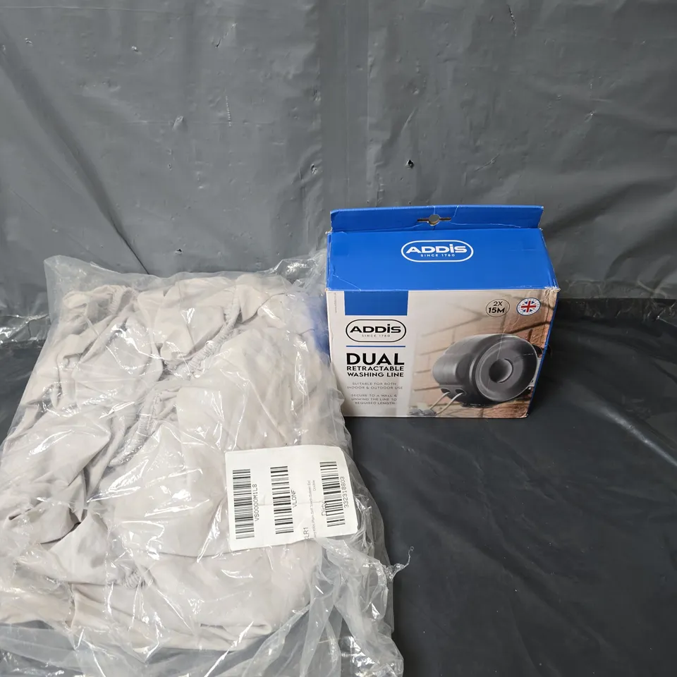 APPROXIMATELY 5 HOUSEHOLD ITEMS TO INCLUDE BEDDING, MIRRORS AND A RETRACTABLE CLOTHESLINE