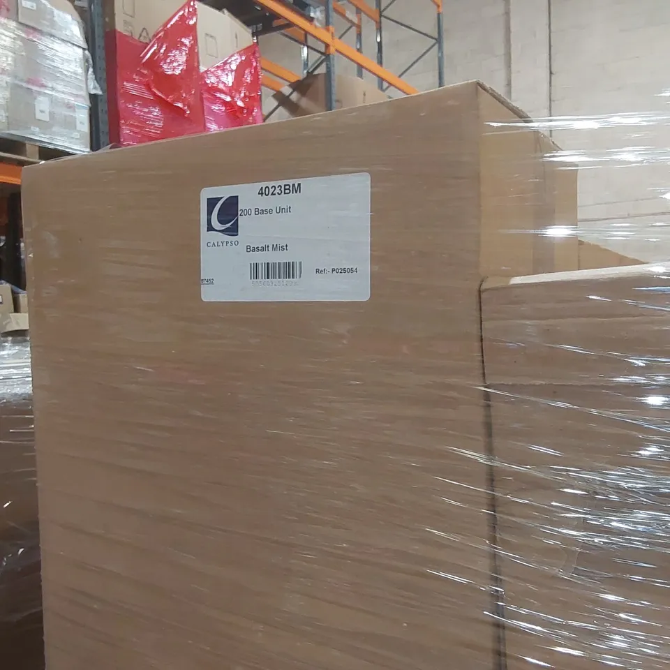 PALLET CONTAINING A LARGE QUANTITY OF ASSORTED BATHROOM FURNITURE PARTS INCLUDING: CALYPSO BASE UNITS, TOILET ROLL HOLDER CARCASSES ECT
