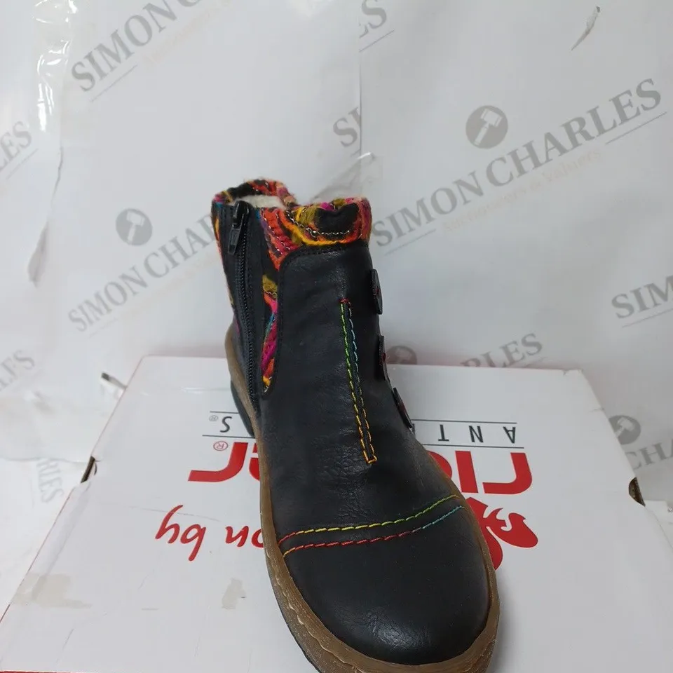 RIEKER CUFF BLACK ANKLE BOOTS - SIZE 6