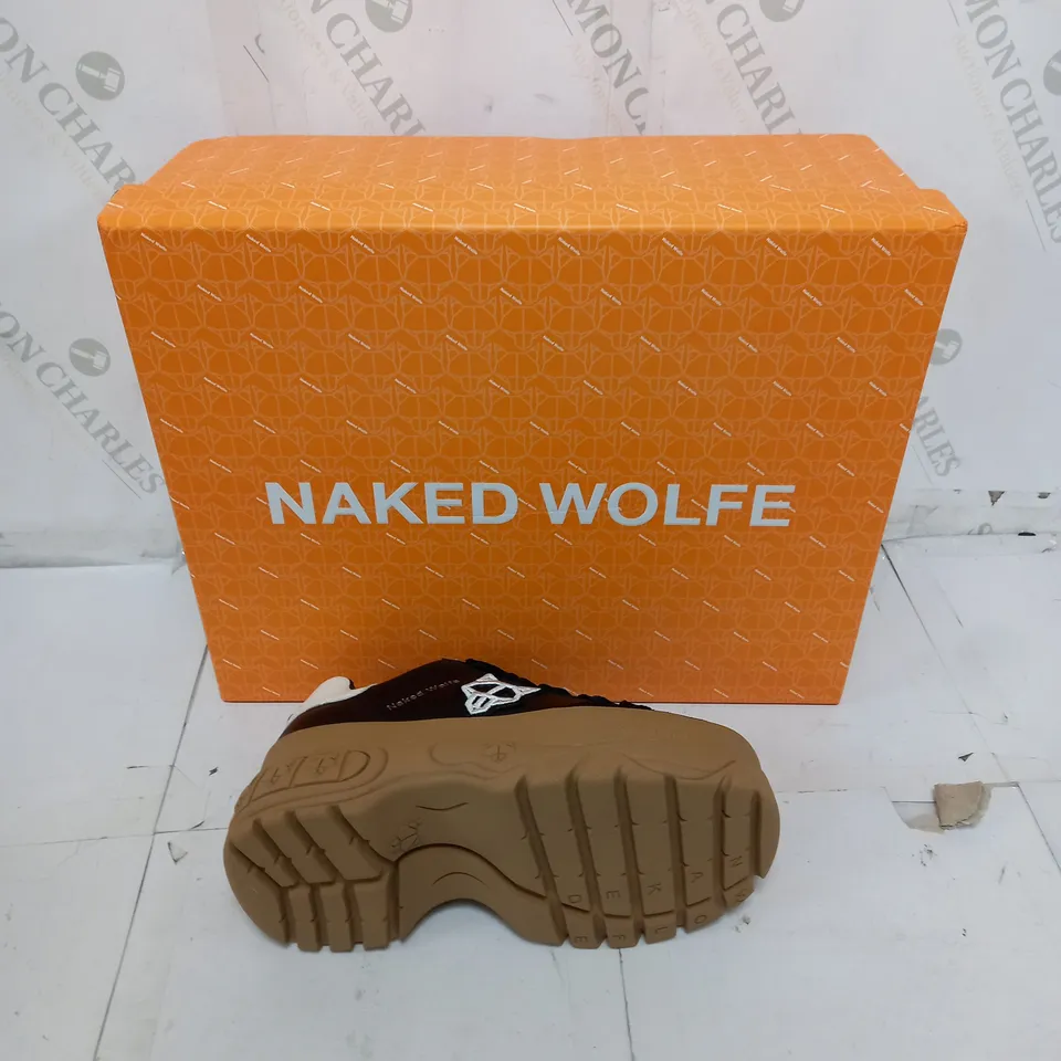 BOXED PAIR OF NAKED WOLFE WARRIOR BLACK RAISED TRAINERS UK 3 