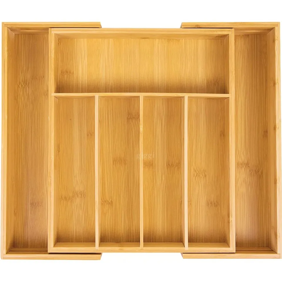BOXED BAMBOO RECTANGLE FLATWARE CADDY
