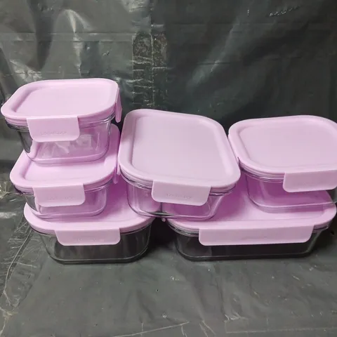 LOCKNLOCK 6 PC GLASSWARE SET WITH PINK LIDS