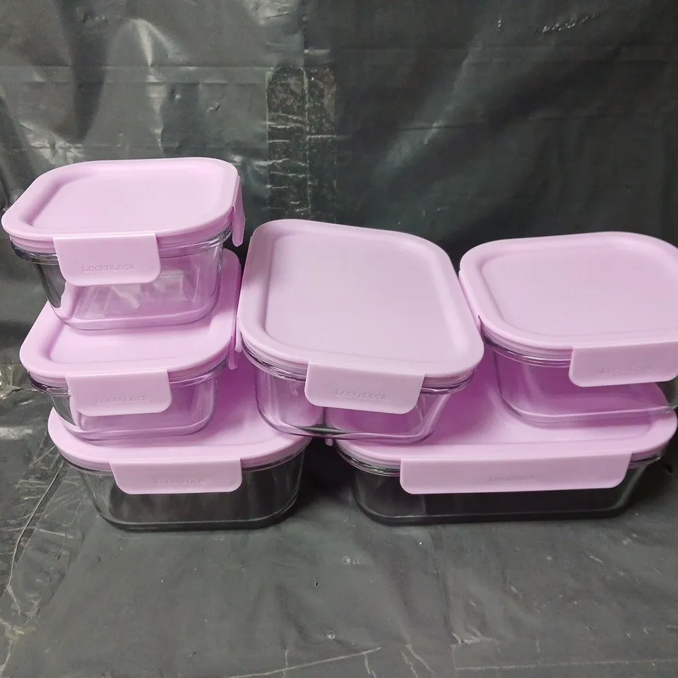 LOCKNLOCK 6 PC GLASSWARE SET WITH PINK LIDS