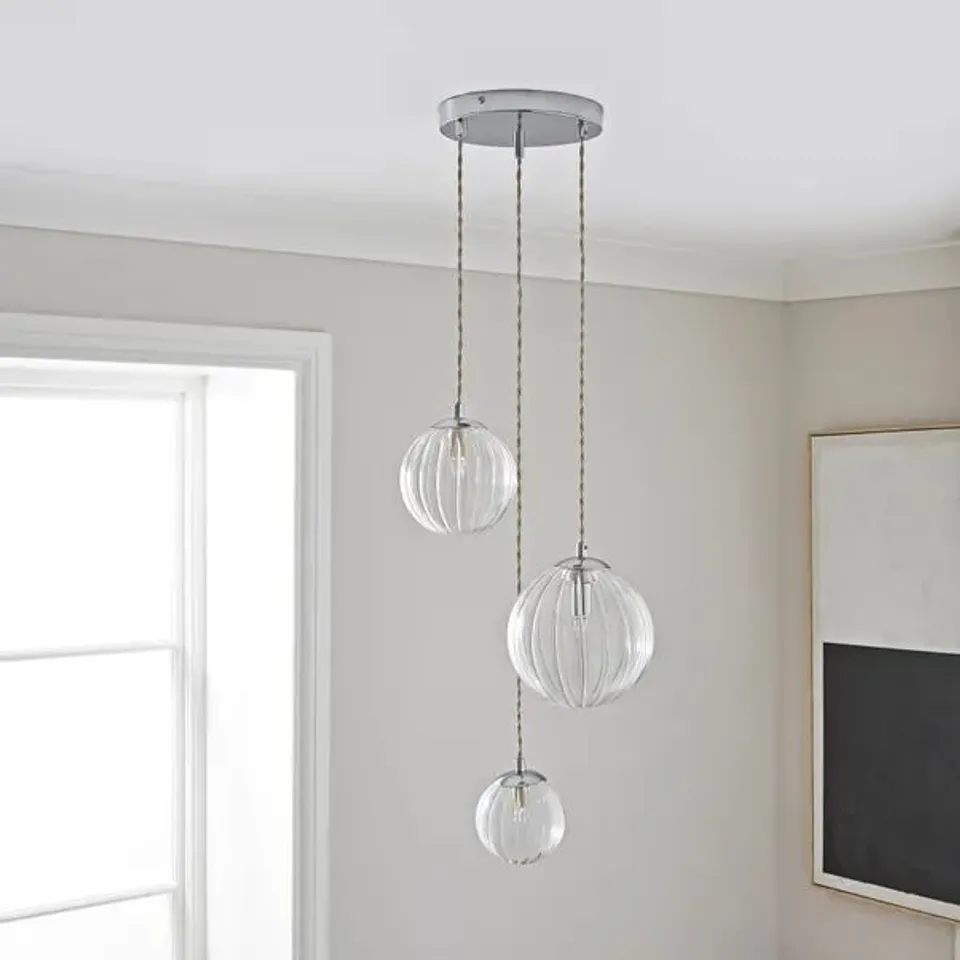 BOXED ELI RIBBED 3 LIGHT ADJUSTABLE CLUSTER CEILING LIGHT