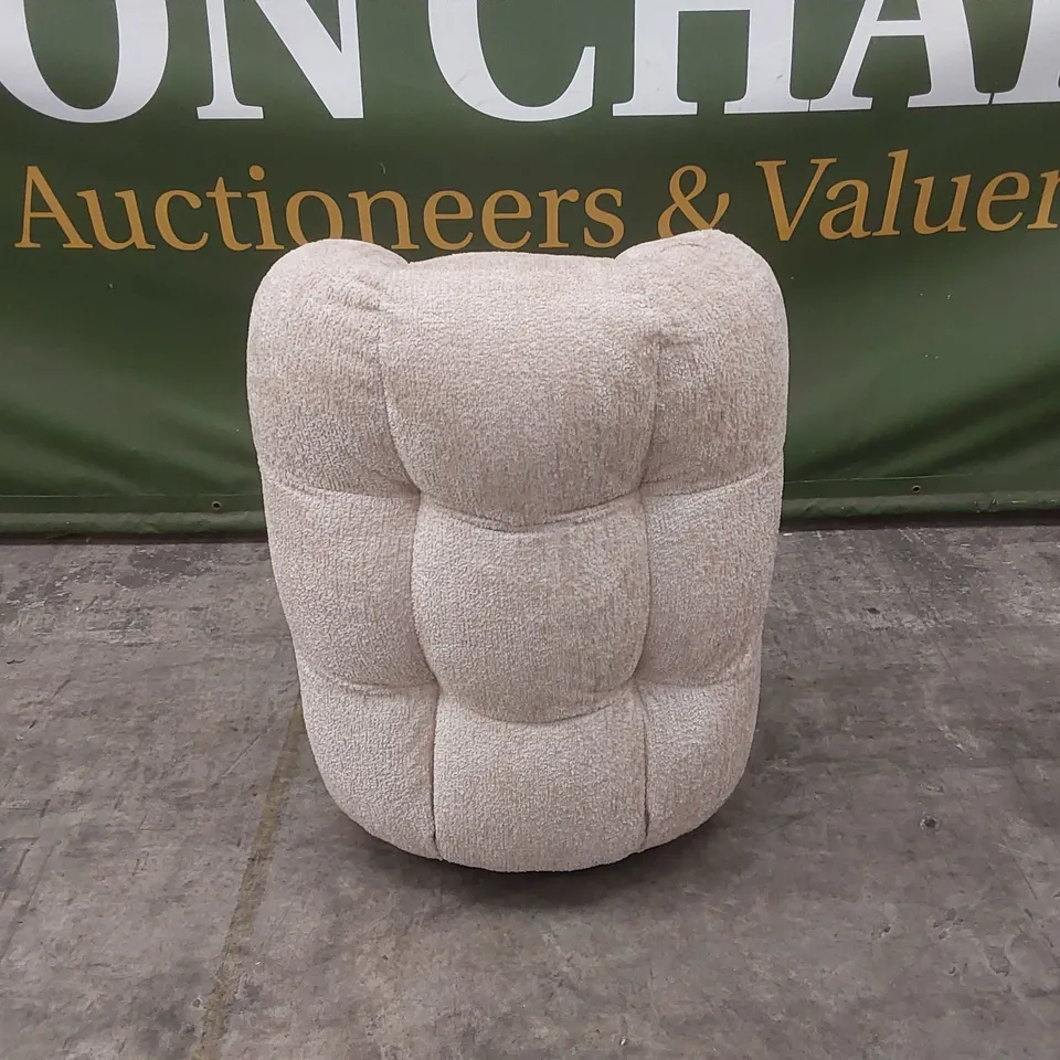 QUALITY DESIGNER BUMPER CIRCA GLAM FABRIC DINING CHAIR ON WHEELS - SAND