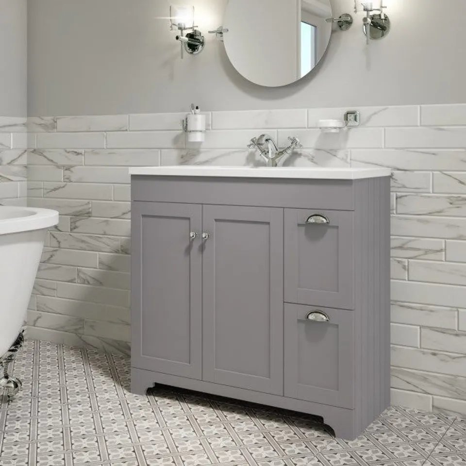 BOXED BAXENDEN 900MM MATT GREY FLOORSTANDING VANITY UNIT