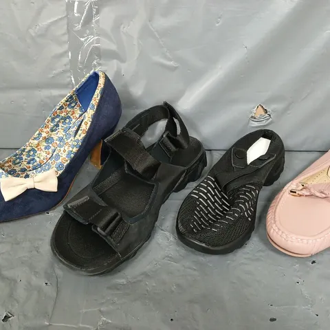 BOX OF APPROXIMATELY 12 ASSORTED SHOES TO INCLUDE HEELS, SANDALS, AND TRAINERS ETC