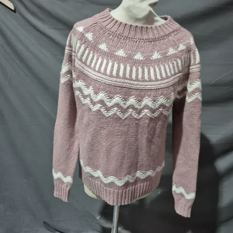 FAT FACE WOMEN'S KNITTED SWEATER – PINK/MAUVE WITH WHITE PATTERN, UK 10 (EU 38, US 6)