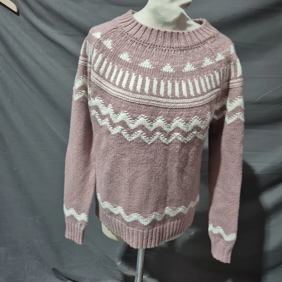 FAT FACE WOMEN'S KNITTED SWEATER – PINK/MAUVE WITH WHITE PATTERN, UK 10 (EU 38, US 6)