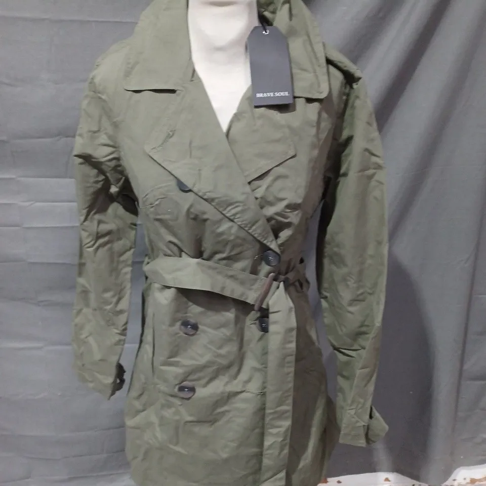 BRAVE SOUL BELTED BUTTON THROUGH COAT IN LIGHT KHAKI - 10