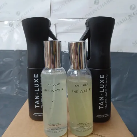 LOT CONTAINING TAN-LUXE BOTTLES TO INCLUDE THE WATER AND 2 SPRAY TAN MIST BOTTLES