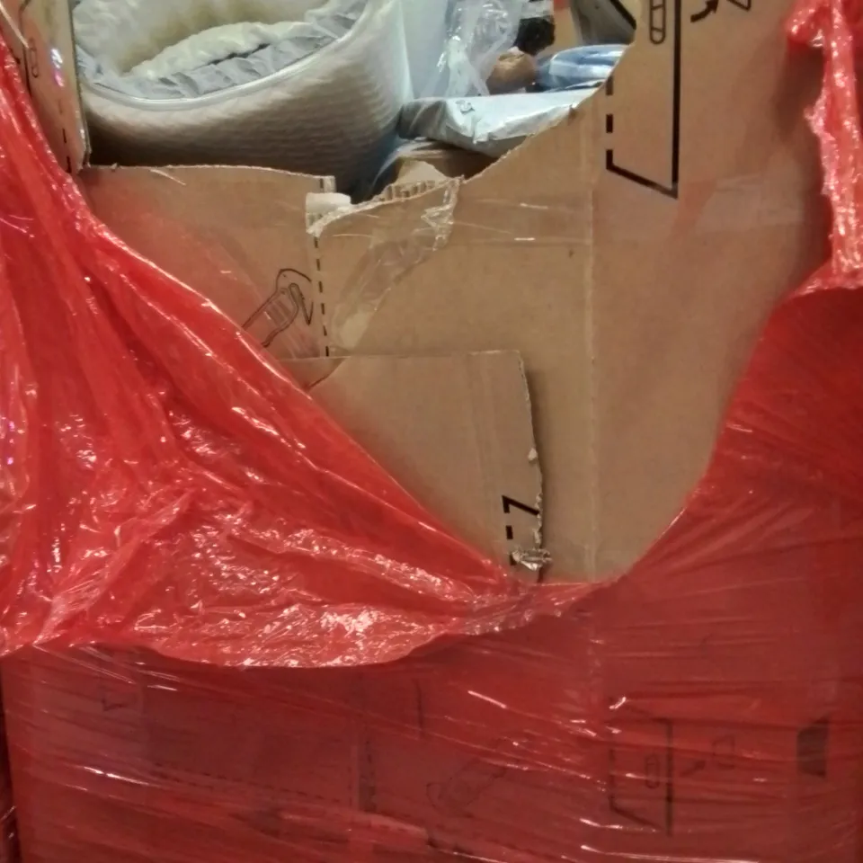 PALLET OF ASSORTED HOUSEHOLD GOODS AND PRODUCTS TO INCLUDE;AIR COOLER,LAWNMOWER,MATTRESS TOPPER