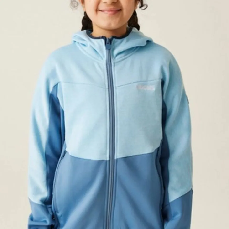 REGATTA KIDS DISSOLVER IX HOODED FULL ZIP FLEECE CLEAR SKY SIZE 5-6 YEARS