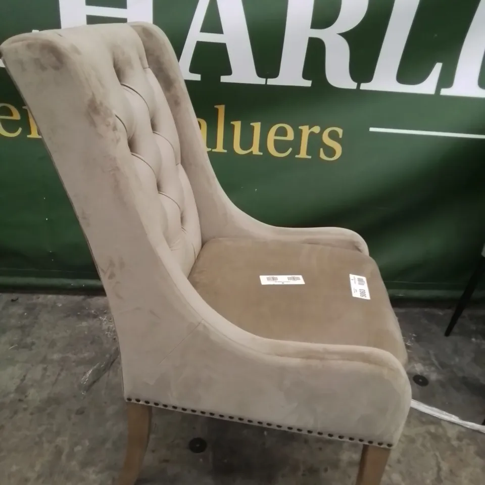 DESIGNER UPHOLSTERED BUTTONED BACK DINING CHAIR FAWN PLUSH FABRIC 