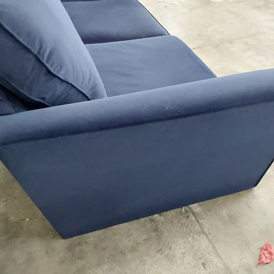 DESIGNER THREE SEATER SOFA PLUSH BLUE FABRIC 