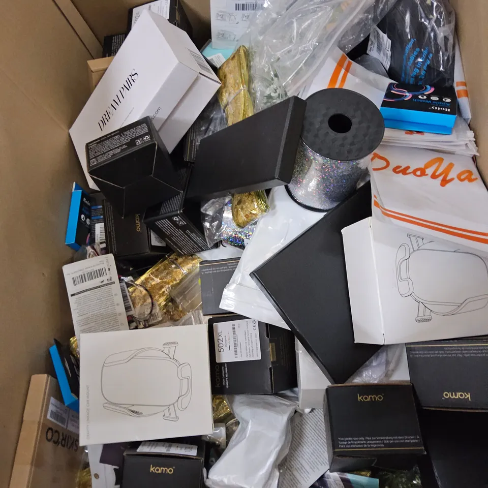 PALLET CONTAINING 6 BOXES OF ASSORTED ITEMS, TO INCLUDE, PERSONAL AIR CONDITIONERS, WOODEN CLOTHES PEGS, PHOTO FRAMES, MENS SHORTS, SHOES, INK CARTRIDGES, APPLE WATCH CASES.