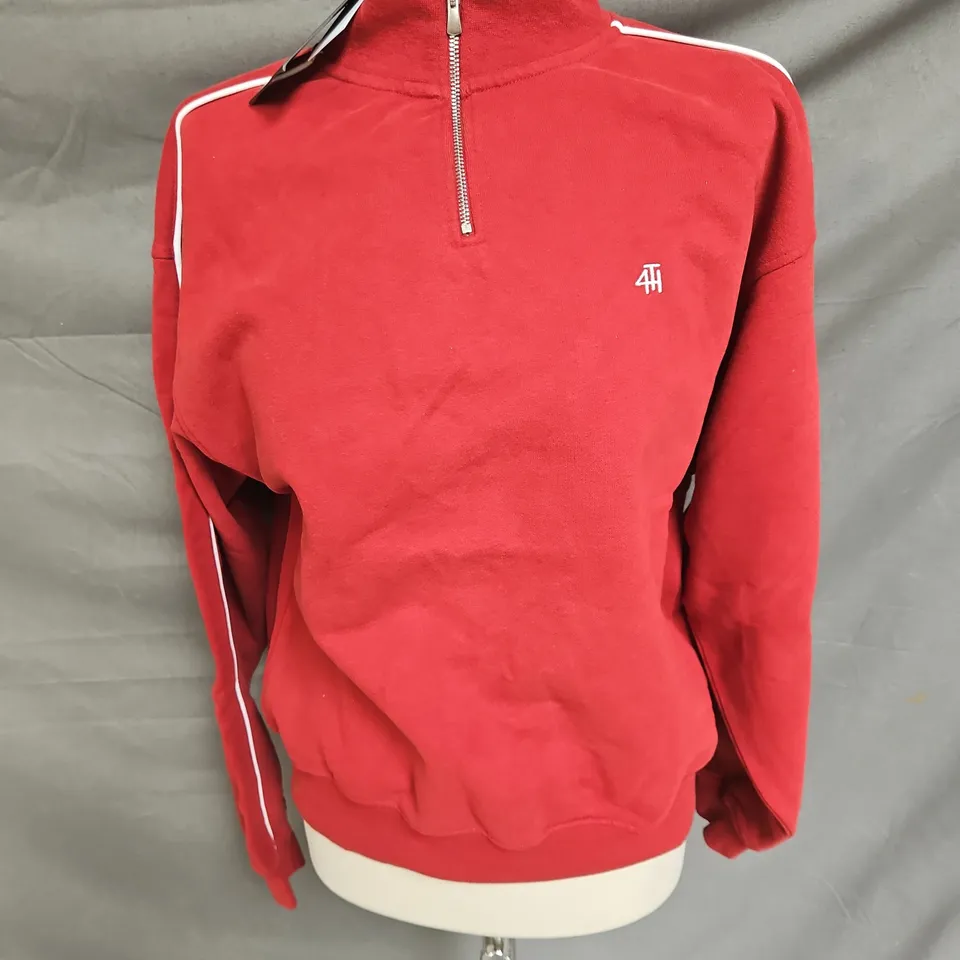 4TH+RECKLESS HALF ZIP CROPPED GILLY SWEATSHIRT IN RED SIZE XS