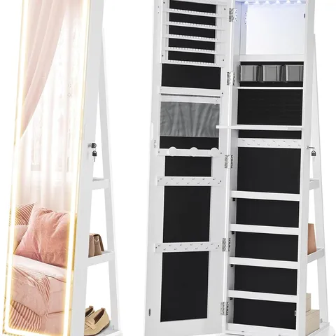 BOXED SONGMICS LED MIRROR JEWELLERY CABINET STANDING - CLOUD WHITE 