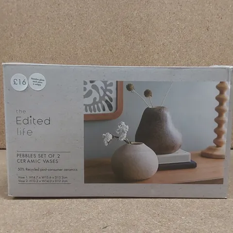 BOXED SET OF 2x CERAMIC PEBBLE VASES 