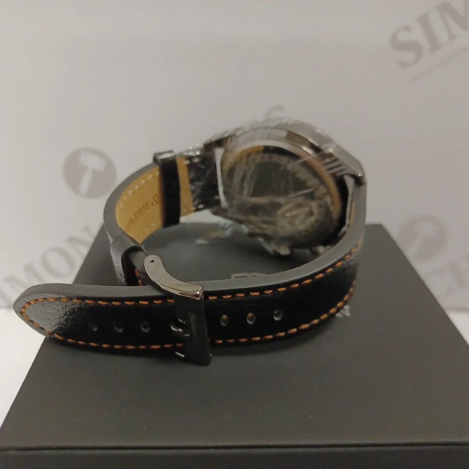 ZIHLMANN & CO TRIPLE DIAL BLACK/ORANGE LEATHER STRAP WATCH