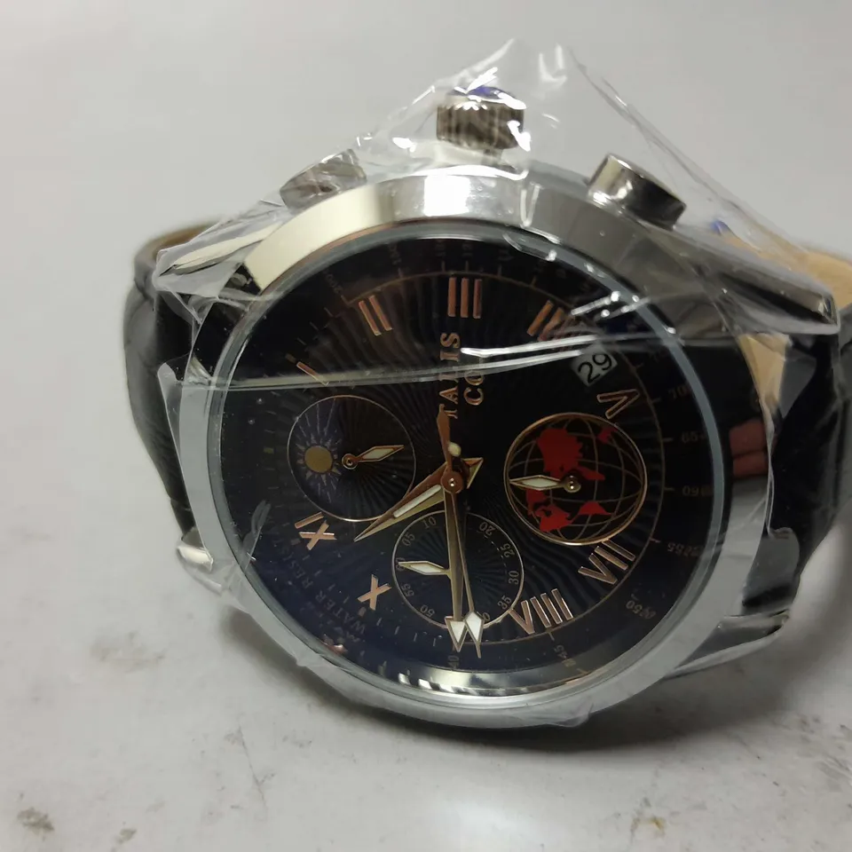 MENS TALIS CO 7120 CHRONOGRAPH WATCH – MOON PHASE MOVEMENT – GENUINE LEATHER STRAP