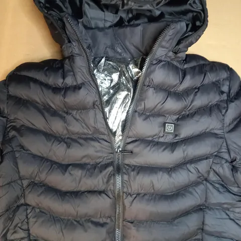 DESIGNER STYLE PADDED HOODED COAT IN BLACK SIZE M