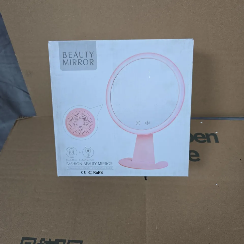 BEAUTY MIRROR – PINK ROUND VANITY MIRROR ON STAND, BOXED