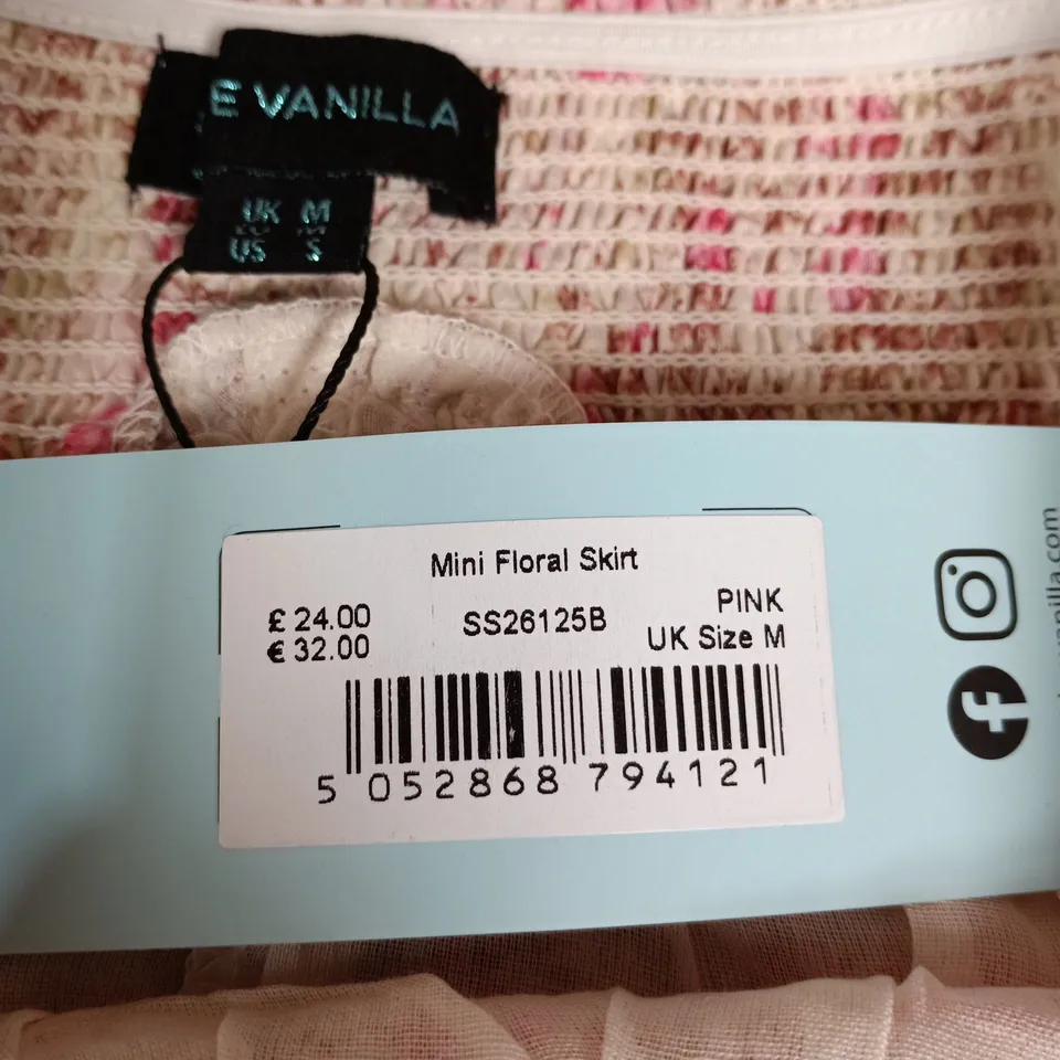 BLUE VANILLA MINI FLORAL SKIRT – PINK, UK SIZE M