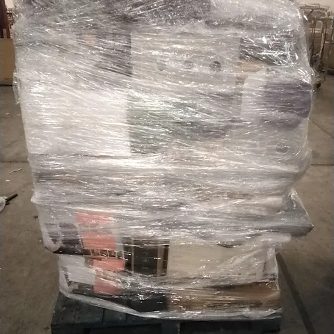 PALLET CONTAINING A LARGE QUANTITY OF ASSORTED HOUSEHOLD GOODS WHICH INCLUDE; COOLERS, AIRFRYERS, SUITCASES, FANS, PARASOL BASES ETC