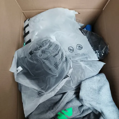 LARGE BOX OF APPROXIMATELY 25 ASSORTED CLOTHING ITEMS IN VARIOUS COLOURS, STYLES AND SIZES - COLLECTION ONLY