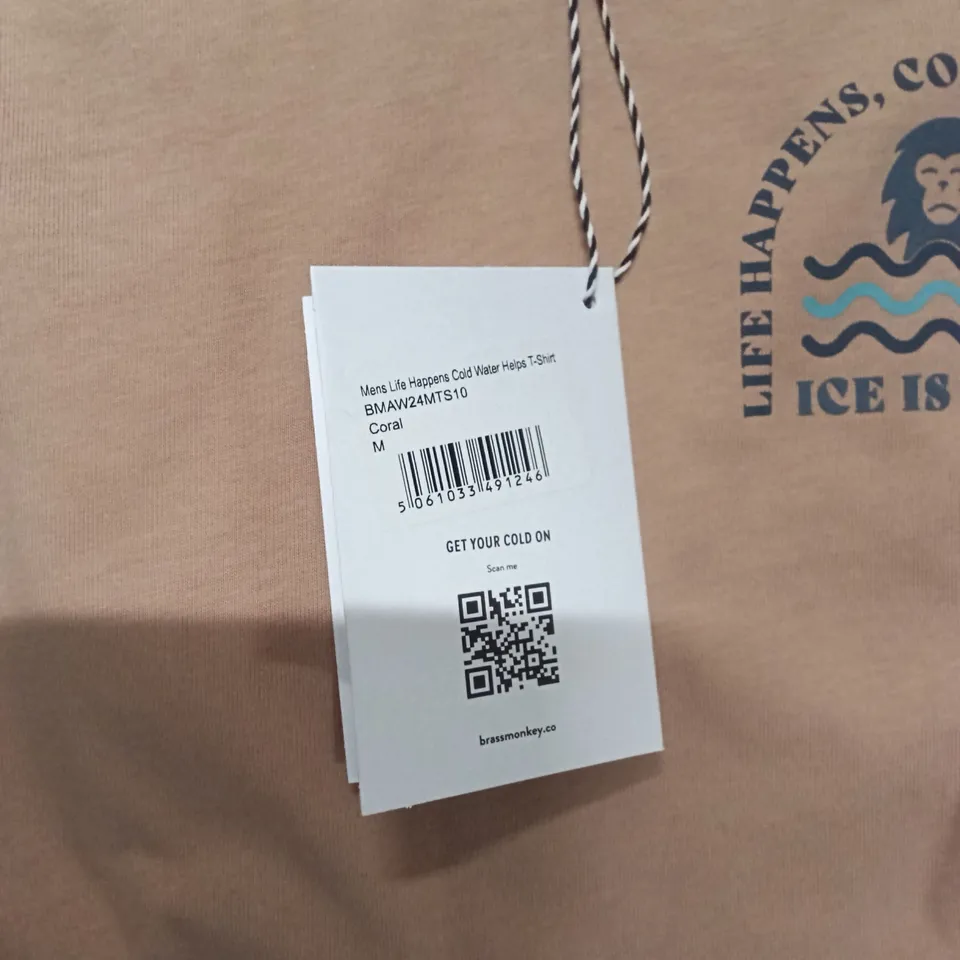 BRAND NEW BOX OF BRASS MONKEY T-SHIRTS - CORAL SIZE MEDIUM APPROXIMATELY 18