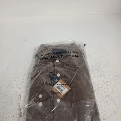 CHARLES TYRWHITT MOCHA PURE LINEN SLIM FIT SHIRT LARGE