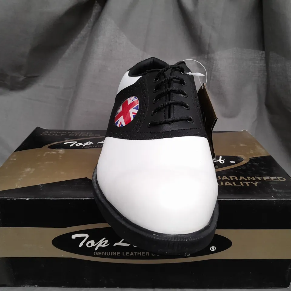 BOX OF APPROX 12 TOP LINE GOLF 2002 WHITE / BLACK SHOES IN VARIOUS SIZES