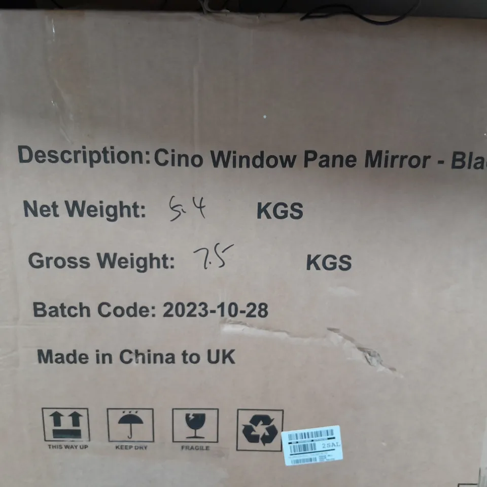 BOXED CINO WINDOW PANE MIRROR - BLACK - COLLECTION ONLY RRP £45