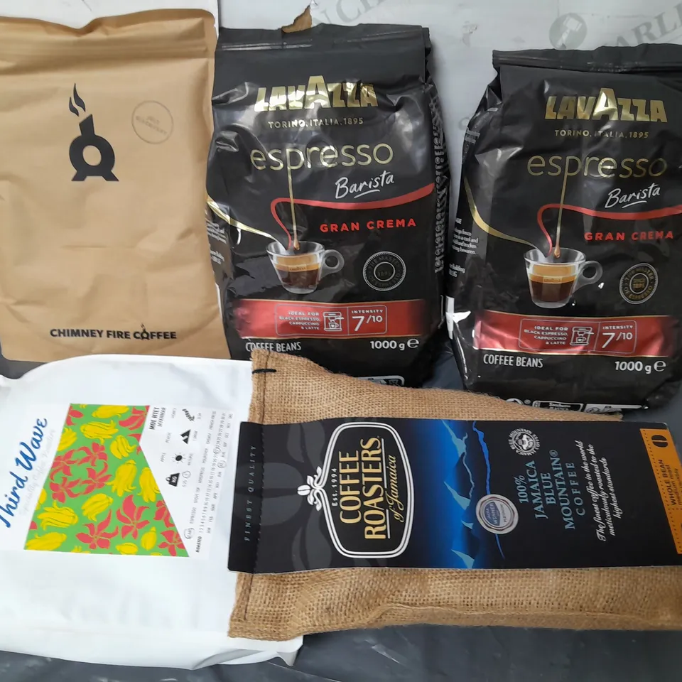 LOT OF 5 ASSORTED PACKS OF COFFEE INCLUDES LAVAZZA ESPRESSO AND THIRD WAVE BEANS