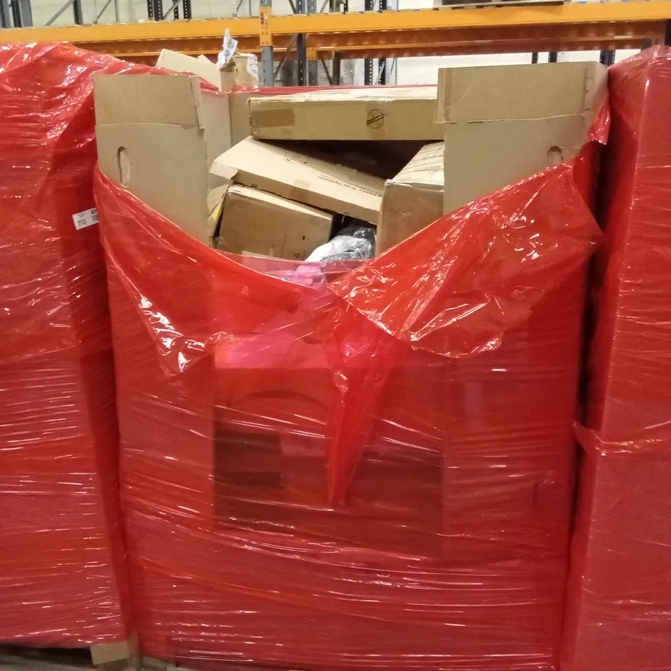 PALLET OF ASSORTED HOUSEHOLD GOODS AND PRODUCTS TO INCLUDE; DOG POTTY TRAY, WALKING AID, BOXED FURNITURE ETC